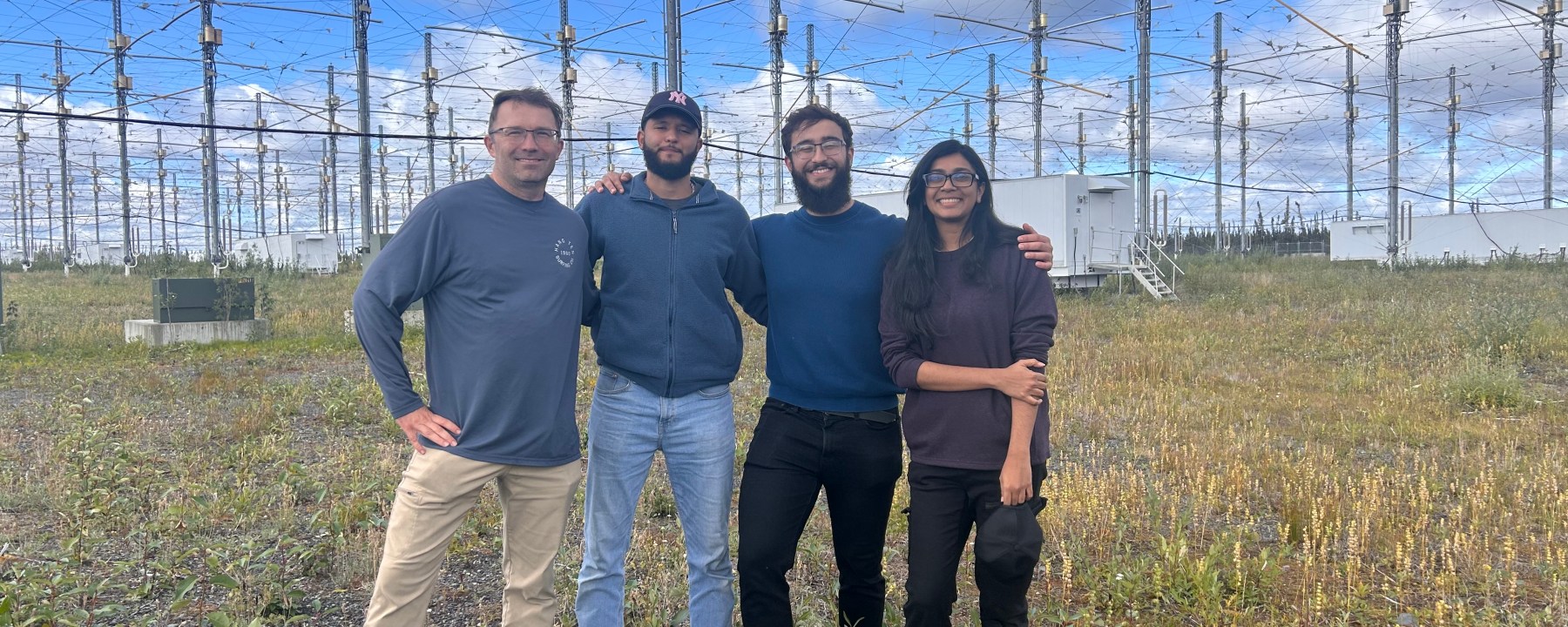 Mark Golkowski with students (not in order) Raahima Khatun-E-Zannat, Gabriel Da Silva, and Malek Abusnina in Alaska on a research trip.