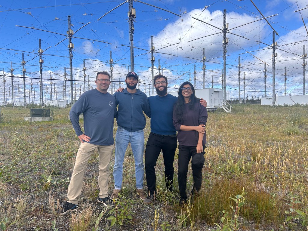 Mark Golkowski with students (not in order) Raahima Khatun-E-Zannat, Gabriel Da Silva, and Malek Abusnina in Alaska on a research trip.