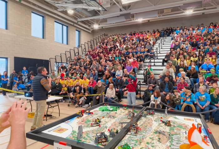 Young students in the CU denver wellness center gym for the FIRST lego competition