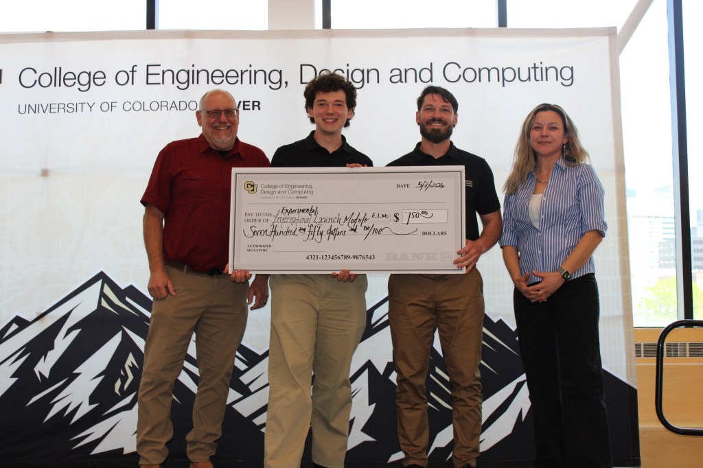 Samuel Post, and Tyler Stanley, winners of the Capstone Expo 2026 for Experimental Launch Module (ELMo) 