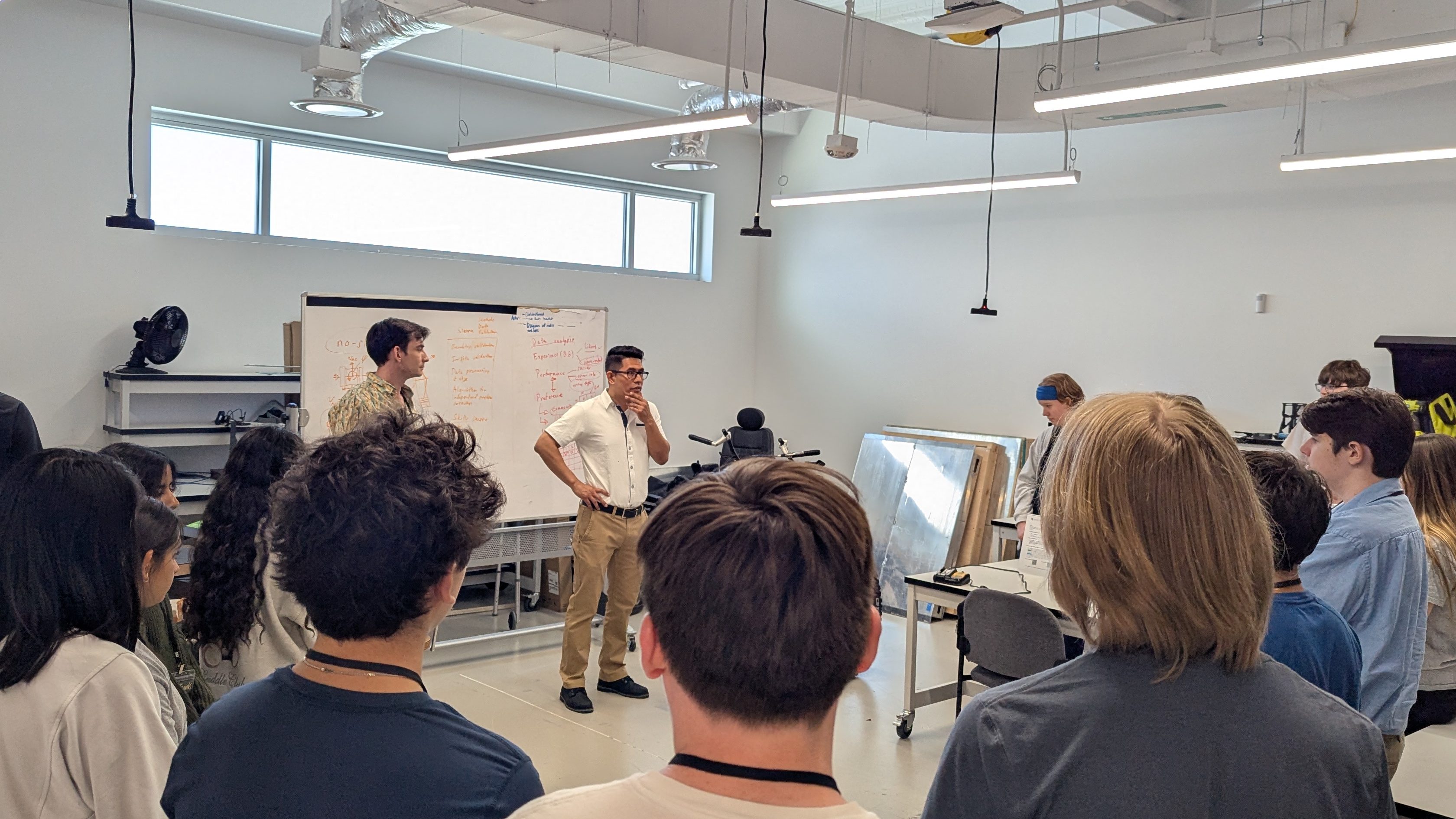 BOLT students gather in a lab on Anschutz campus to learn about assisted technology and robotics.
